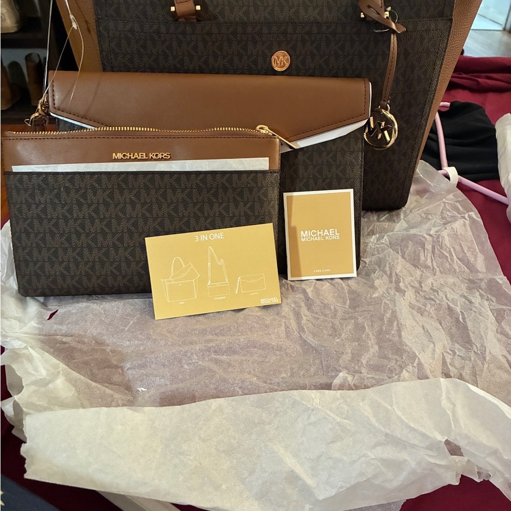 Michael Kors Brown and Tan Bag Trio